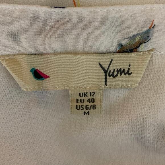 Yumi White Bird Print V-Neck Half Sleeve Elastic Waist Pull On Shirt Dress 6/8 - Picture 3 of 4